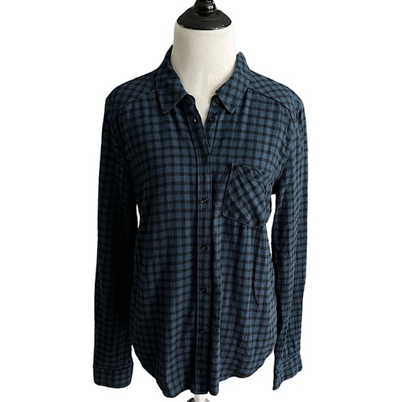 PAIGE Tops - PAIGE flannel black Luna blue plaid button down long sleeve small like new